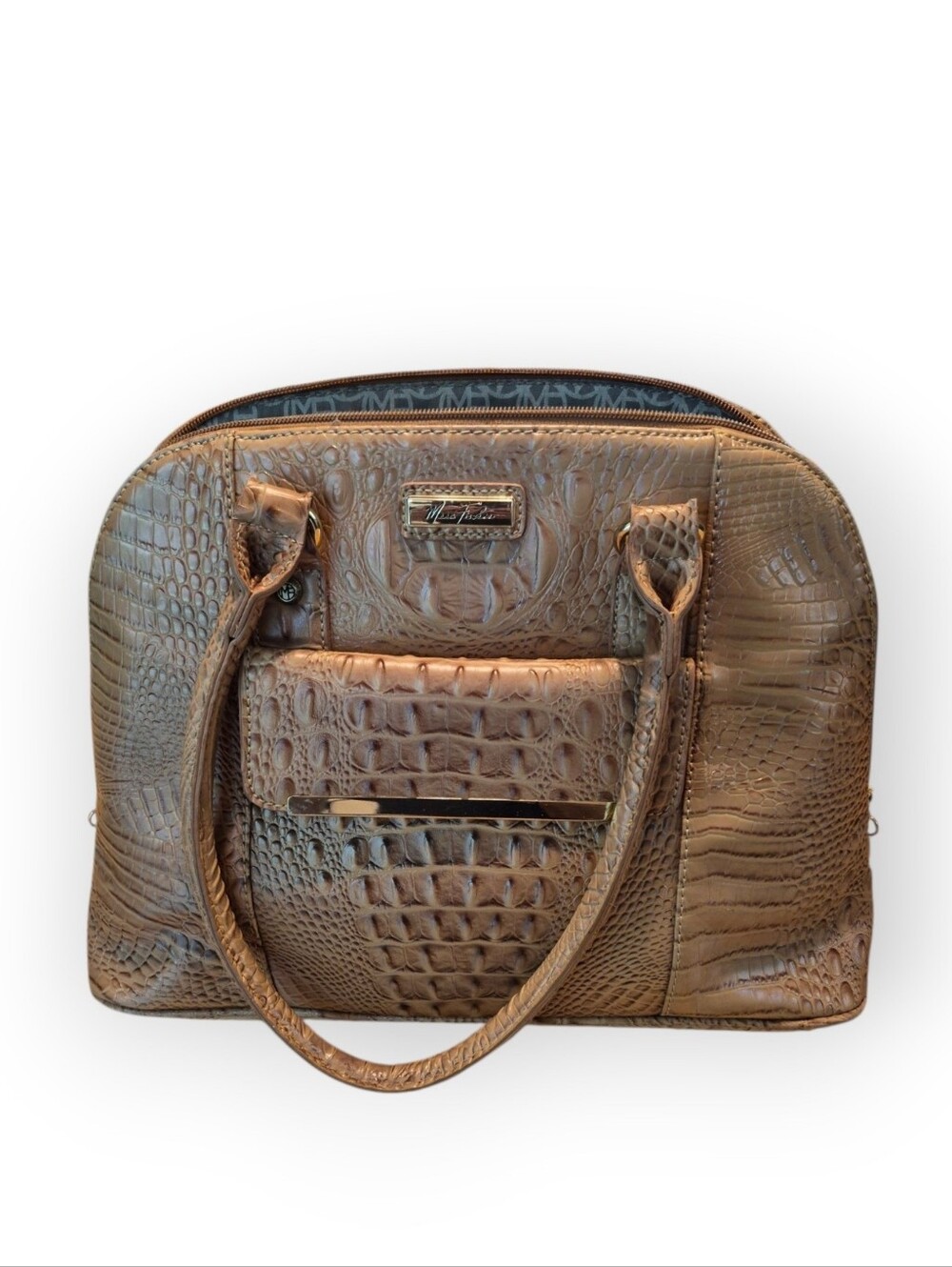 Mark Fisher Vintage Croc-Embossed Dome  Satchel in Brown